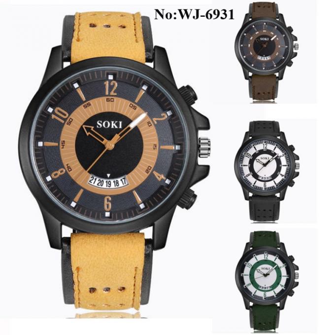 Đồng hồ đeo tay da thạch anh đen WJ-7971Men